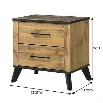 FurniFact Pine Nightstand with 2 Drawers and Mid-Century Modern Design