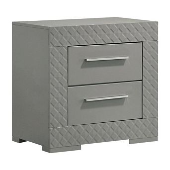 FurniFact Grey High Gloss Nightstand with Modern Design Bedside Table
