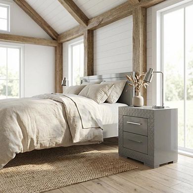 FurniFact Grey High Gloss Nightstand with Modern Design Bedside Table