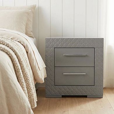 FurniFact Grey High Gloss Nightstand with Modern Design Bedside Table
