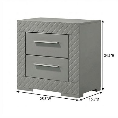 FurniFact Grey High Gloss Nightstand with Modern Design Bedside Table
