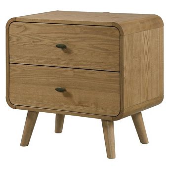 FurniFact Light Ash 2-Drawer Bedside Nightstand with Modern Design
