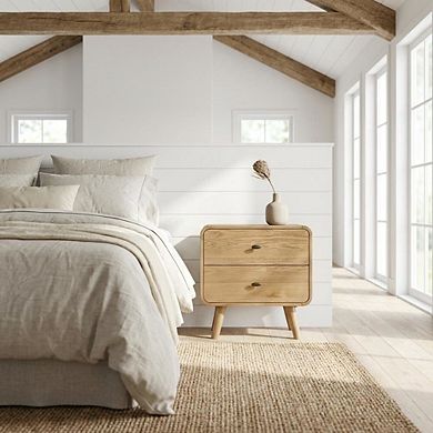 FurniFact Light Ash 2-Drawer Bedside Nightstand with Modern Design