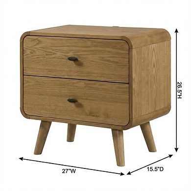 FurniFact Light Ash 2-Drawer Bedside Nightstand with Modern Design
