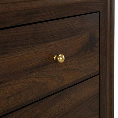 FurniFact Walnut Nightstand with 2 Drawers and Brass Finish for Bedroom Storage