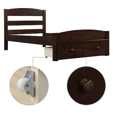 Merax Platform Twin Bed Frame with Storage Drawer and Wood Slat Support
