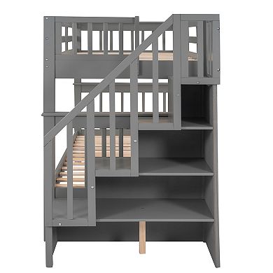 Merax Stairway Twin Over Twin Bunk Bed with Three Drawers for Bedroom
