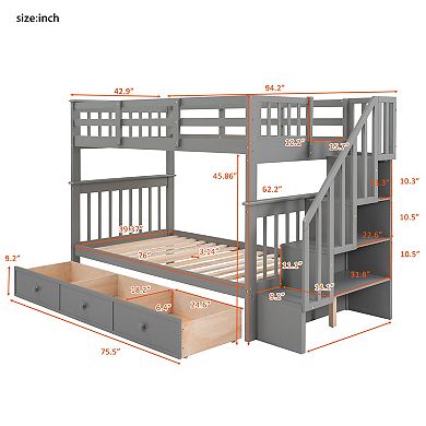 Merax Stairway Twin Over Twin Bunk Bed with Three Drawers for Bedroom