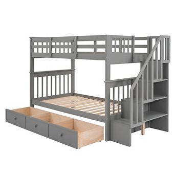 Merax Stairway Twin Over Twin Bunk Bed with Three Drawers for Bedroom