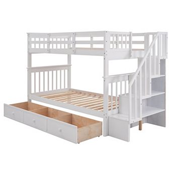 Merax Stairway Twin Over Twin Bunk Bed with Three Drawers for Bedroom