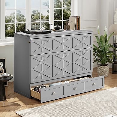 Merax Queen Size Murphy Bed with Large Drawers and USB