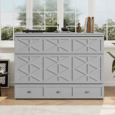 Merax Queen Size Murphy Bed with Large Drawers and USB