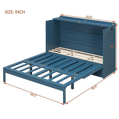 Merax Queen Size Murphy Bed Wall Bed with drawer and a set of Sockets & USB Ports
