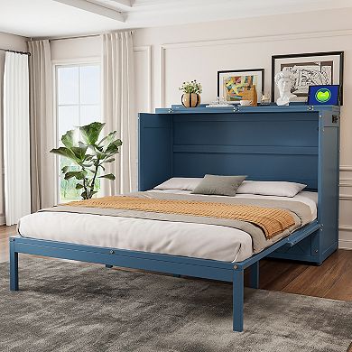 Merax Queen Size Murphy Bed Wall Bed with drawer and a set of Sockets & USB Ports