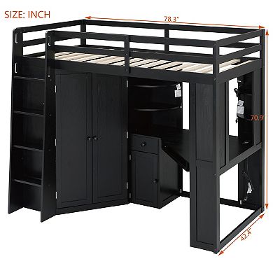 Merax Twin Size Loft Bed with Integrated Large Wardrobe and Desk