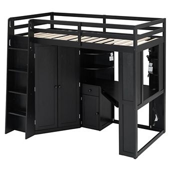 Merax Twin Size Loft Bed with Integrated Large Wardrobe and Desk