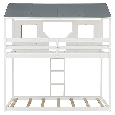 Merax Twin Over Twin Bunk Bed Wood Bed with Roof