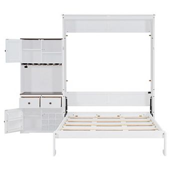 Merax Queen Size Murphy Bed with Storage Cabinet