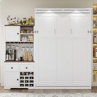 Merax Queen Size Murphy Bed with Storage Cabinet