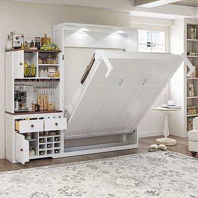 Merax Queen Size Murphy Bed with Storage Cabinet