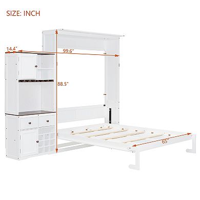 Merax Queen Size Murphy Bed with Storage Cabinet