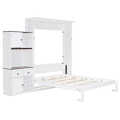 Merax Queen Size Murphy Bed with Storage Cabinet