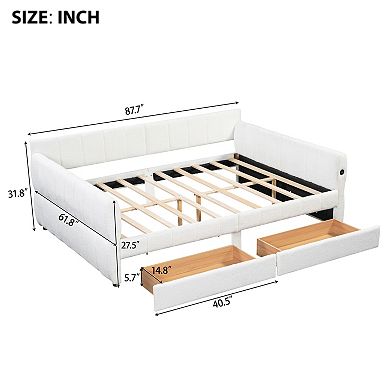 Merax Queen Size Upholstered Platform Bed with USB and 2 Drawers