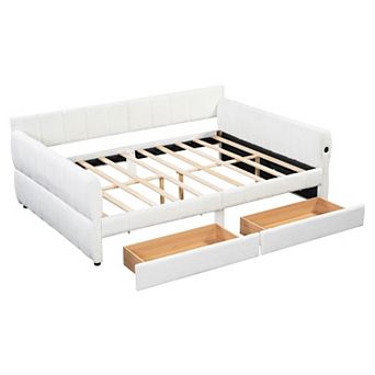 Merax Queen Size Upholstered Platform Bed with USB and 2 Drawers