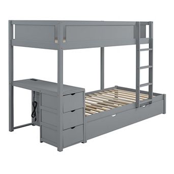 Merax Twin Over Twin Bunk Bed with Twin size Trundle, Storage and Desk