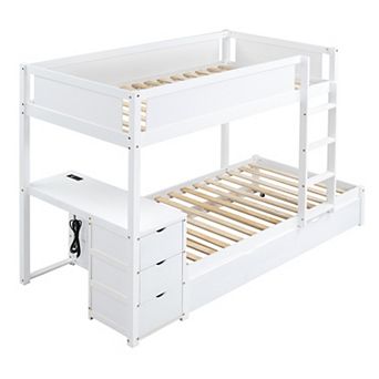 Merax Twin Over Twin Bunk Bed with Twin size Trundle, Storage and Desk