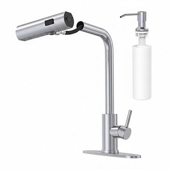 Brushed Nickel Pull Down Kitchen Faucet With Soap Dispenser 3 Spray Modes