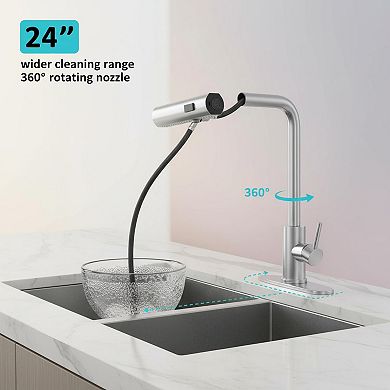 Brushed Nickel Pull Down Kitchen Faucet With Soap Dispenser 3 Spray Modes