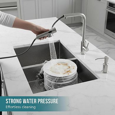 Brushed Nickel Pull Down Kitchen Faucet With Soap Dispenser 3 Spray Modes