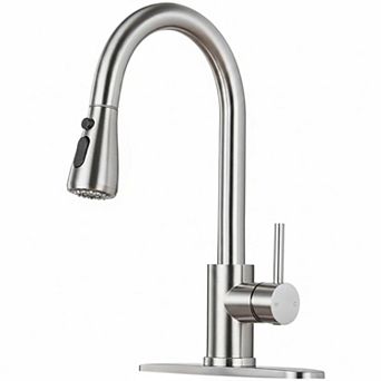 Brushed Nickel Pull Down Sprayer Kitchen Faucet High Arc Stainless Steel