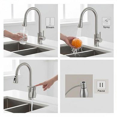 Stainless Steel Pull Down Kitchen Faucet High Arc Single Handle 3 Spray Settings