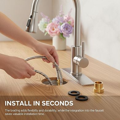 Stainless Steel Pull Down Kitchen Faucet High Arc Single Handle 3 Spray Settings