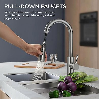 Stainless Steel Pull Down Kitchen Faucet High Arc Single Handle 3 Spray Settings
