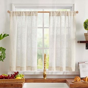 Linen Blend Tier Curtains 36 Inch 2 Panels Light Filtering Rod Pocket Small Window Kitchen Bedroom