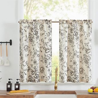 Linen Blend Tier Curtains 36 Inch 2 Panels Light Filtering Rod Pocket Small Window Kitchen Bedroom