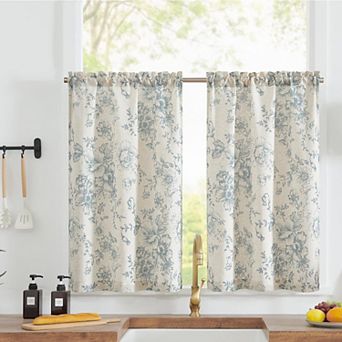 Linen Blend Tier Curtains 36 Inch 2 Panels Light Filtering Rod Pocket Small Window Kitchen Bedroom