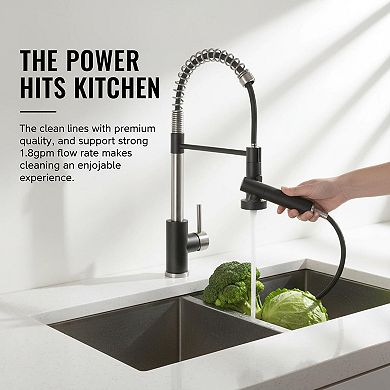 Brushed Nickel Stainless Steel Pull Down Sprayer Kitchen Faucet Dual Function Easy Install