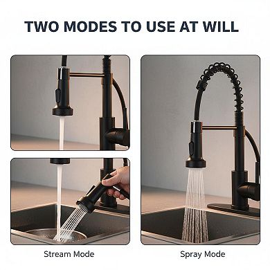 Matte Black Stainless Steel Pull Down Sprayer Kitchen Faucet Single Handle