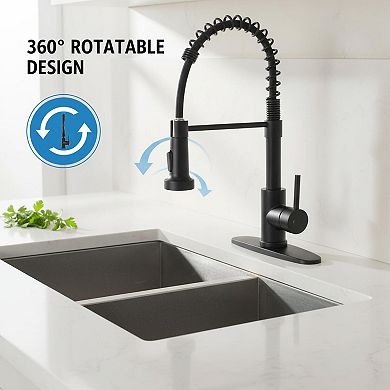 Matte Black Stainless Steel Pull Down Sprayer Kitchen Faucet Single Handle