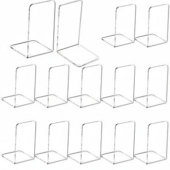 14 pc Clear Acrylic Bookends Heavy Duty Non-slip Decorative Bookshelf Organizer
