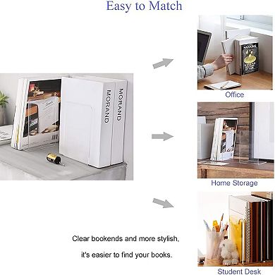 14pcs Clear Acrylic Bookends Heavy Duty Non-slip Decorative Bookshelf Organizer