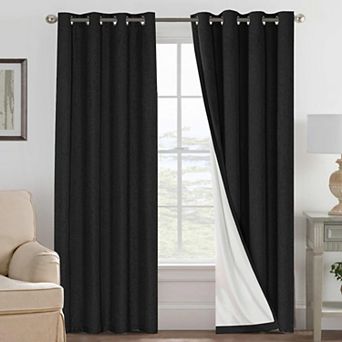 Blackout Linen Curtains 84 Inch Length 2 Panels Grommet Thermal Insulated Lining Bedroom Drapes