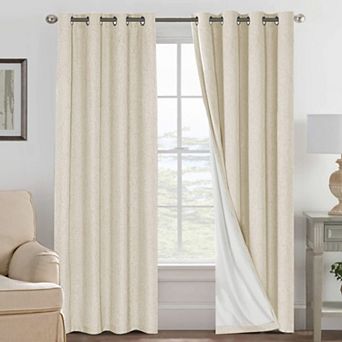 Blackout Linen Curtains 84 Inch Length 2 Panels Grommet Thermal Insulated Lining Bedroom Drapes