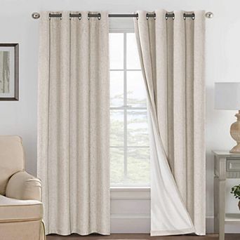 Blackout Linen Curtains 84 Inch Length 2 Panels Grommet Thermal Insulated Lining Bedroom Drapes