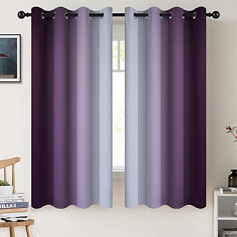 Grommet Ombre Blackout Curtains 63 Inch Purple Greyish White Gradient Light Blocking Thermal Window