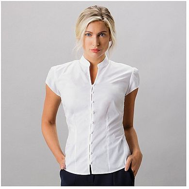Kustom Kit Ladies Continental Blouse Mandarin Collar Cap Sleeve